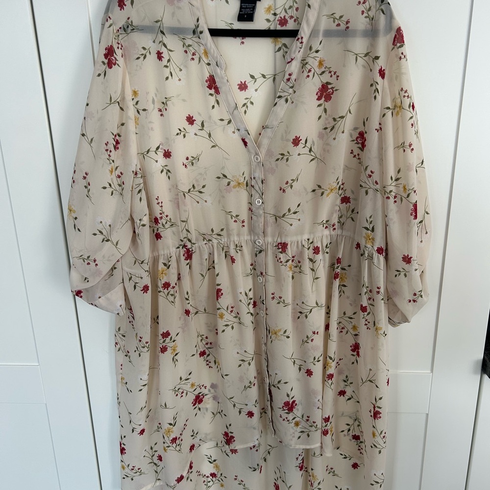 Torrid Cream Floral Sheer Top